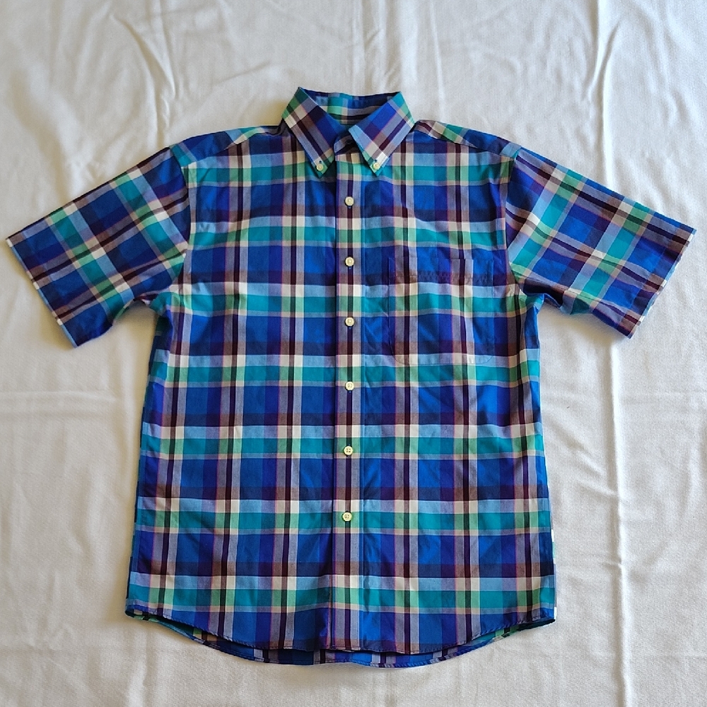 Jos. A. Bank Blue Plaid Men's Shirt Size S Button Down Shortsleeves